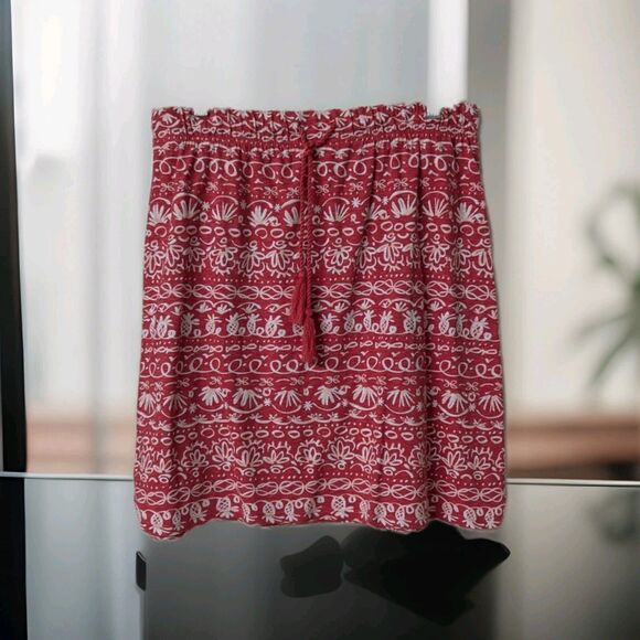 Talbots Mini Skirt Women's Large petite Geo Print Cotton Side Slit Drawstring - Picture 1 of 5